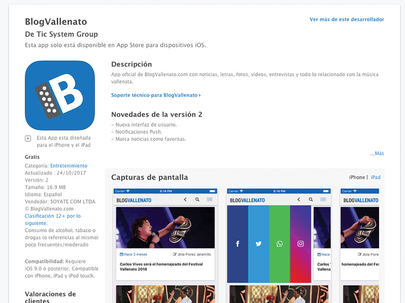 BlogVallenato app móvil
